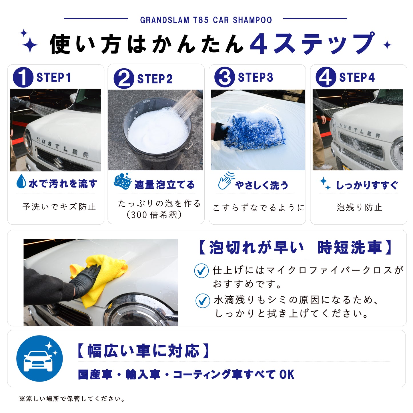 GRANDSLAM T85 中性カーシャンプー 500ml コーティング施工車対応 ノーコンパウンド ホワイトムスクの香り